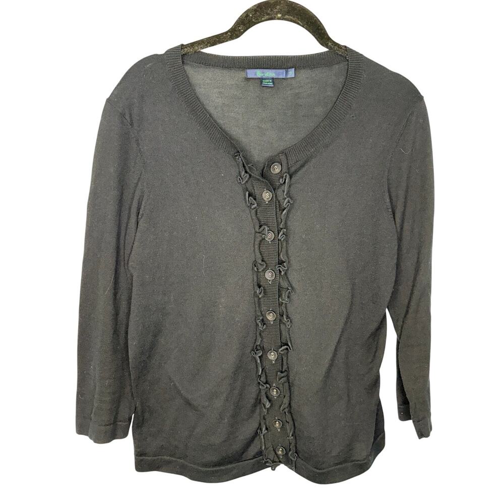 Boden Ruffle Button Lightweight Cardigan Women's Size 12 Navy Blue Cotton